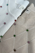 Bluzka z kolorowymi kryształkami NA2020 biała