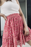 Mini spódniczka w kwiatki na gumce 30638, różowa