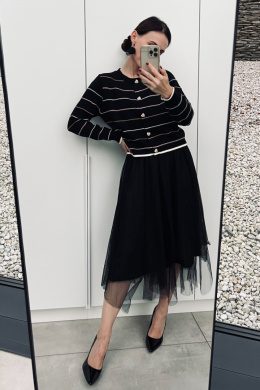 Tiulowa sukienka YQ824 ze sweterkiem czarna