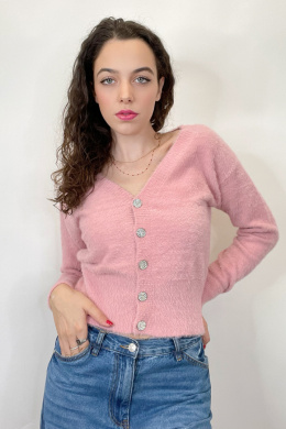 Sweterek z biżuteryjnymi guzikami ZM1108 - Różowy