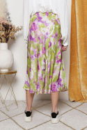 Wiskozowa wzorzysta spódnica midi L5029 zielono-fioletowa