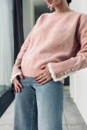 Sweterek z ozdobnym rękawem YHC600 różowy