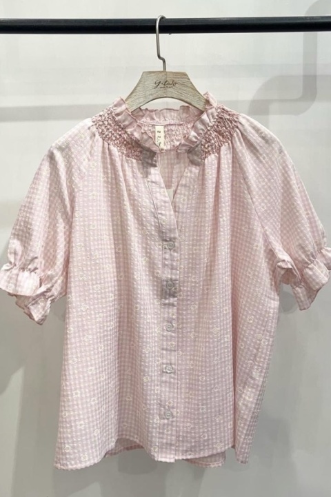 Bawełniana bluzka w kratkę Daisy | różowa