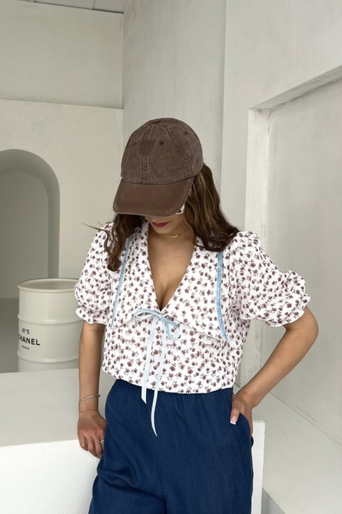 Bawełniana bluzka Hela | różowe kwiatki