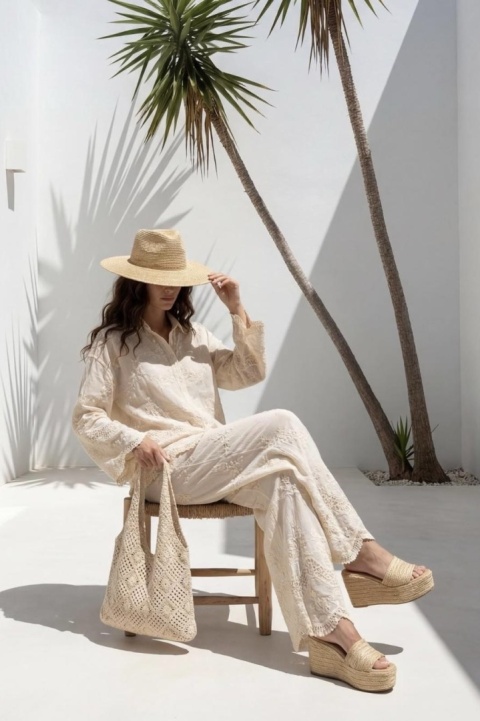 Bawełniany komplet boho | beżowy