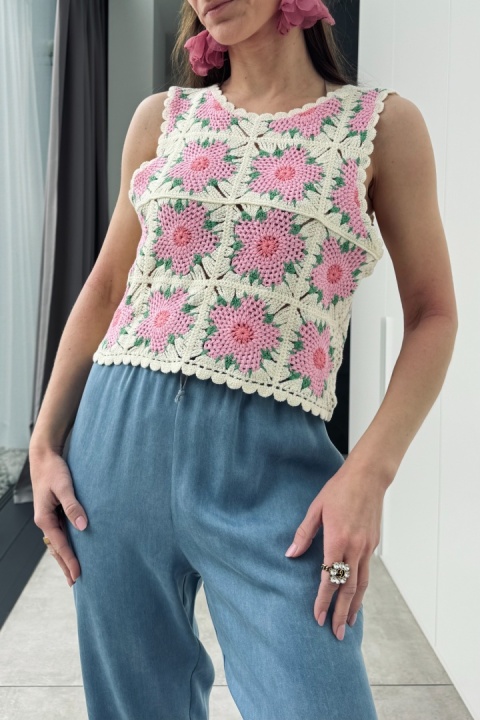 Ażurowy top w kwiaty