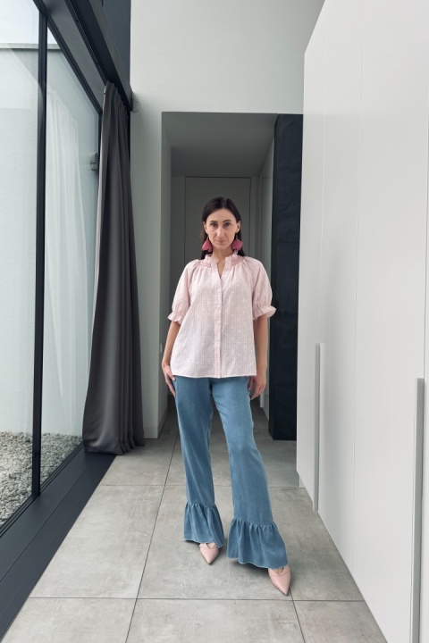 Bawełniana bluzka w kratkę Daisy | różowa