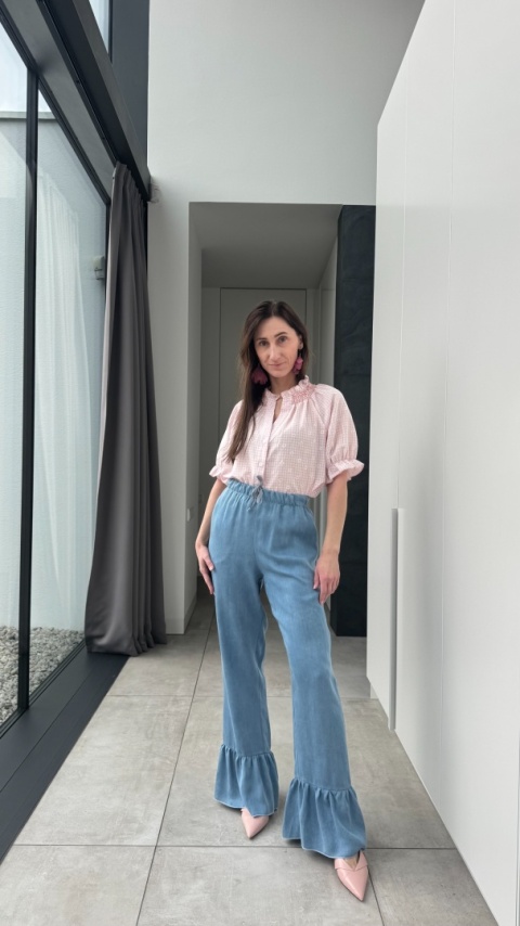 Bawełniana bluzka w kratkę Daisy | różowa