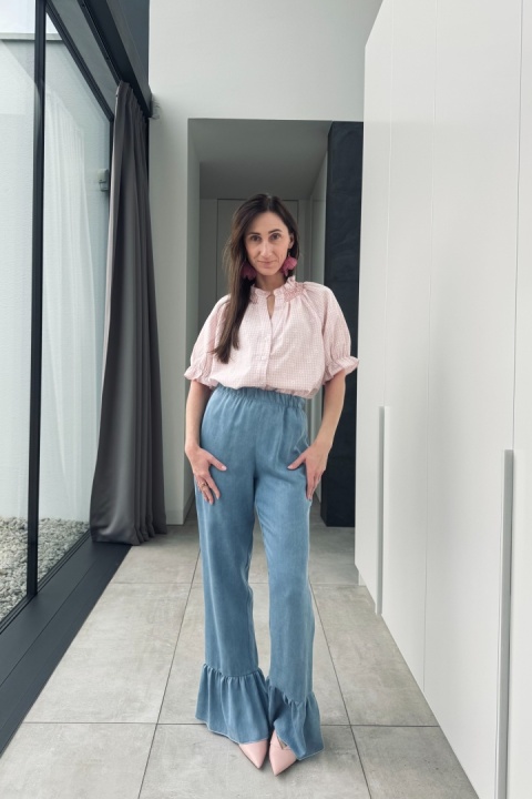 Bawełniana bluzka w kratkę Daisy | różowa