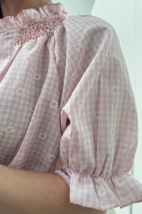 Bawełniana bluzka w kratkę Daisy | różowa