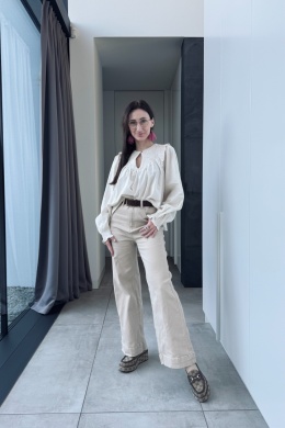 Bawełniana koszula boho | beżowa