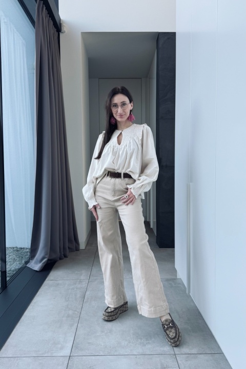 Bawełniana koszula boho | beżowa