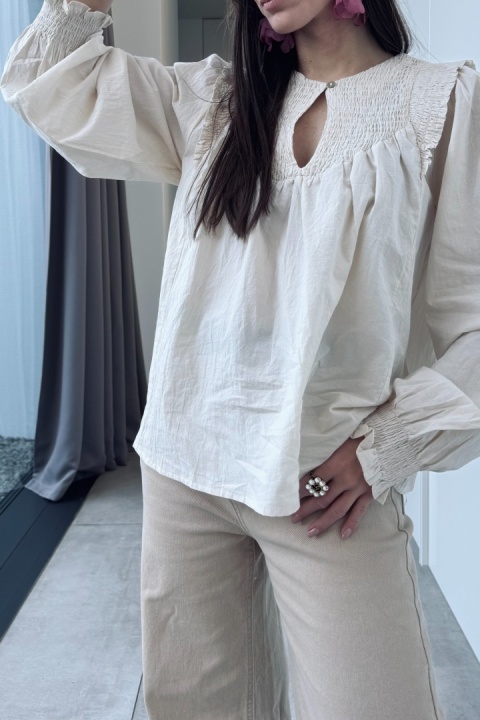 Bawełniana koszula boho | beżowa