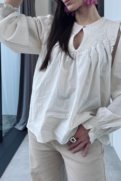 Bawełniana koszula boho | beżowa