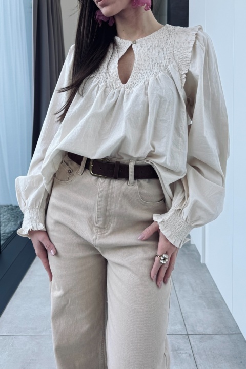 Bawełniana koszula boho | beżowa