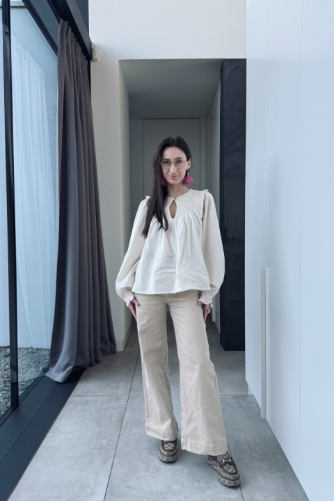 Bawełniana koszula boho | beżowa