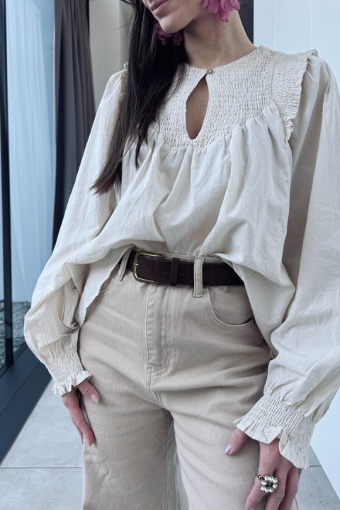 Bawełniana koszula boho | beżowa