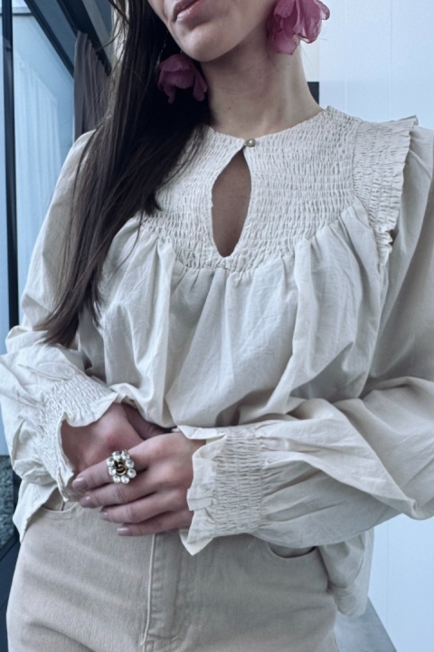 Bawełniana koszula boho | beżowa