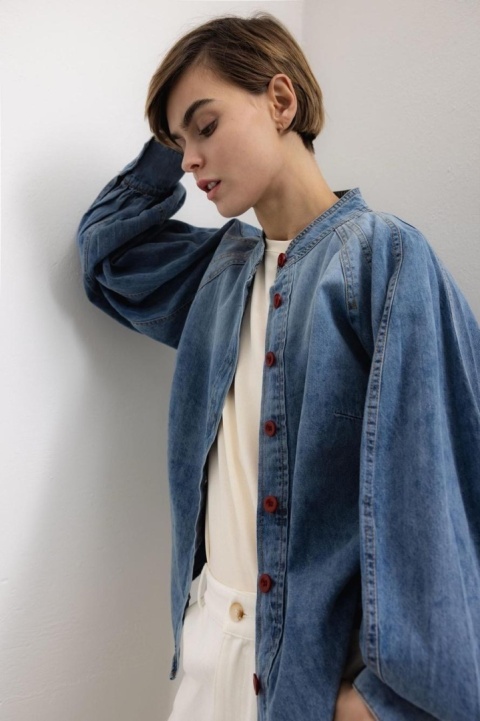 Koszula jeansowa z bufiastymi rękawami