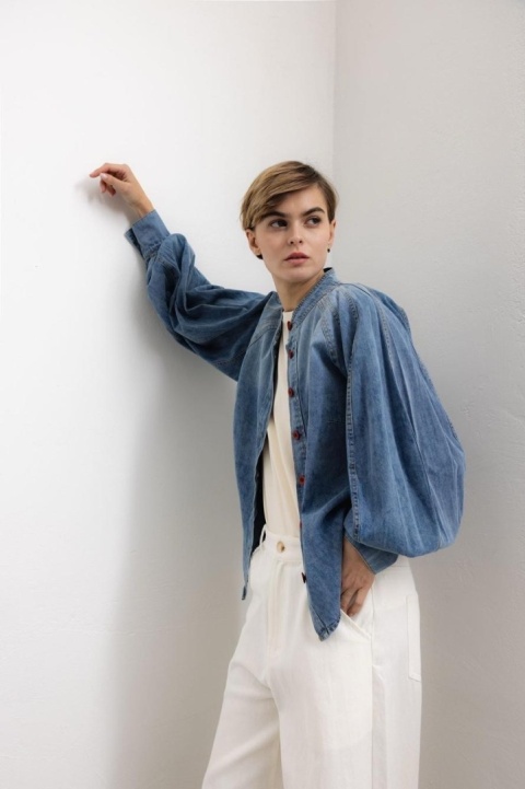 Koszula jeansowa z bufiastymi rękawami