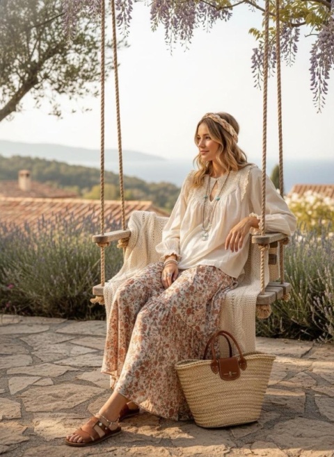 Bawełniana koszula boho | beżowa