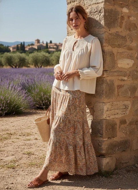 Bawełniana koszula boho | beżowa