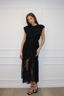 Bawełniana sukienka z koronką | czarna