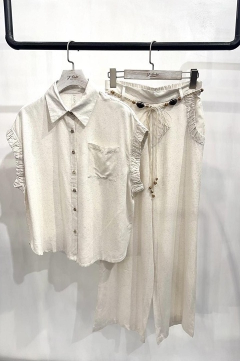 Komplet boho Safari z rayonu i lnu | jasny beż