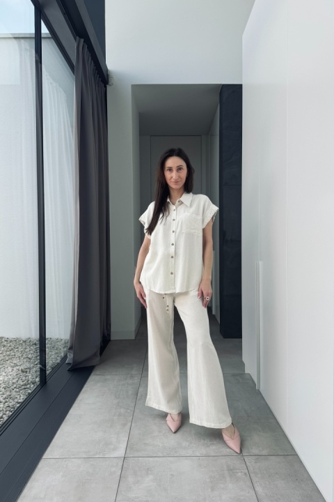 Komplet boho Safari z rayonu i lnu | jasny beż