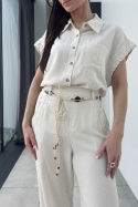 Komplet boho Safari z rayonu i lnu | jasny beż
