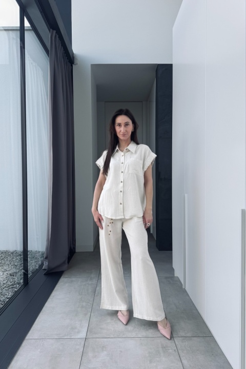 Komplet boho Safari z rayonu i lnu | jasny beż