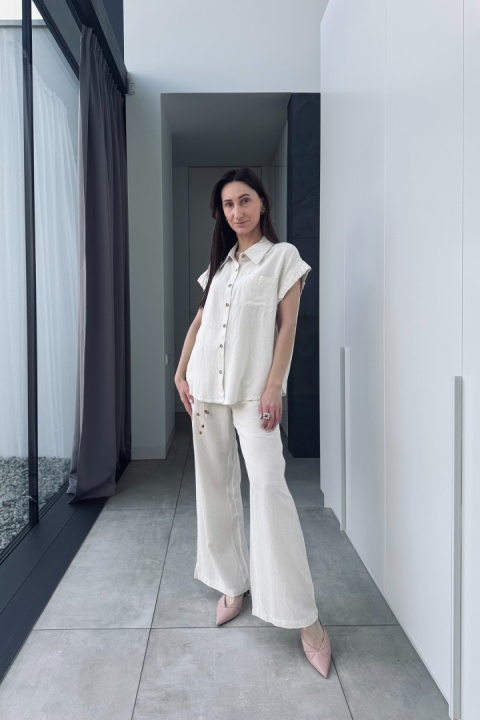 Komplet boho Safari z rayonu i lnu | jasny beż