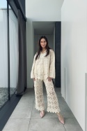 Bawełniany komplet boho ażurowy | beżowy