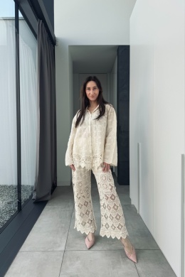 Bawełniany komplet boho ażurowy | beżowy