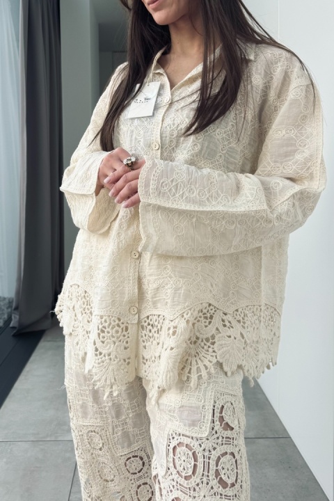 Bawełniany komplet boho ażurowy | beżowy
