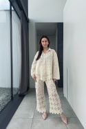 Bawełniany komplet boho ażurowy | beżowy