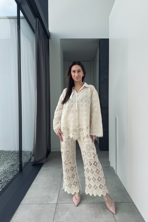 Bawełniany komplet boho ażurowy | beżowy