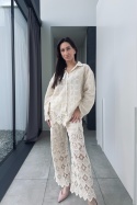 Bawełniany komplet boho ażurowy | beżowy