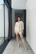 Bawełniany krótki komplet boho | beżowy