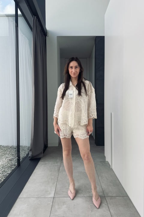 Bawełniany krótki komplet boho | beżowy