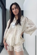 Bawełniany krótki komplet boho | beżowy