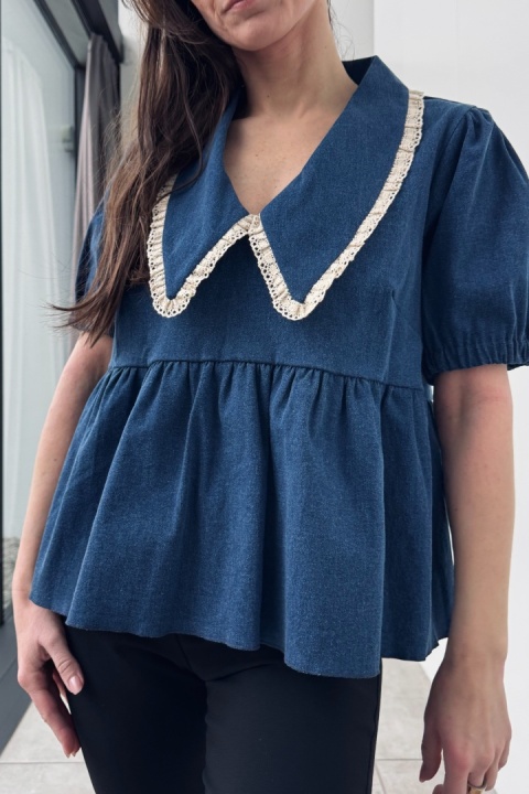 Bluzka z kołnierzykiem Bella | ciemny denim