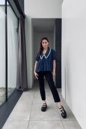 Bluzka z kołnierzykiem Bella | ciemny denim