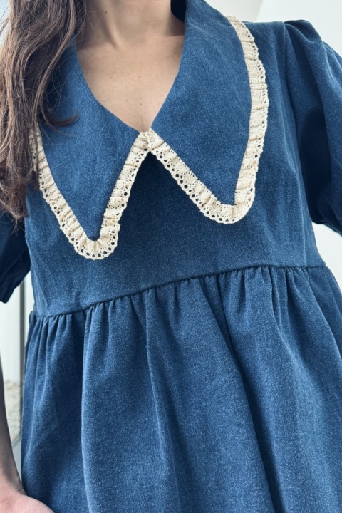 Bluzka z kołnierzykiem Bella | ciemny denim