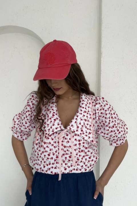 Bawełniana bluzka Hela | czerwone kwiatki