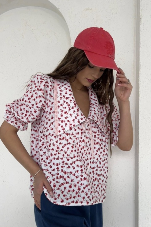 Bawełniana bluzka Hela | czerwone kwiatki