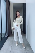 Eleganckie spodnie w kant Emma, białe