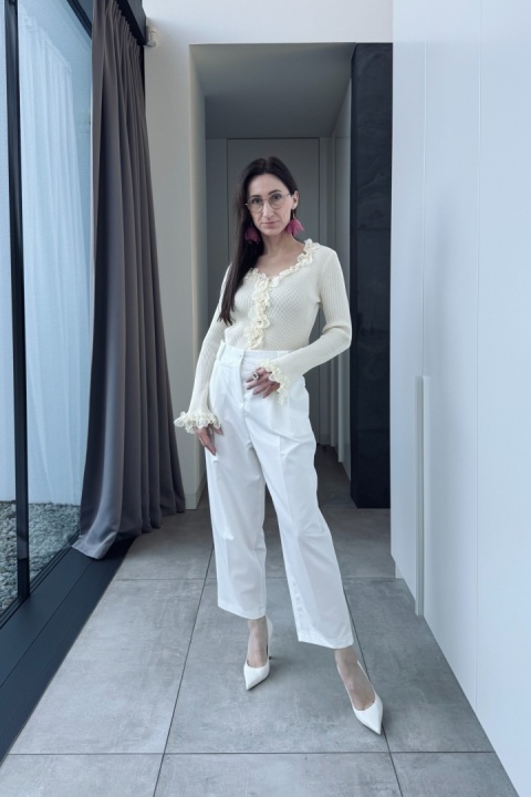 Eleganckie spodnie w kant Emma, białe