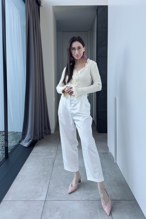 Eleganckie spodnie w kant Emma, białe