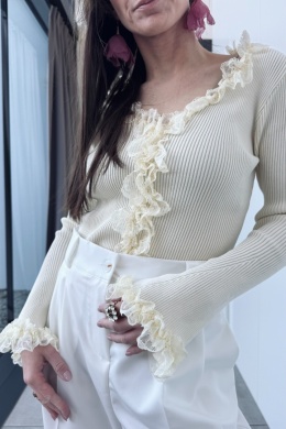 Eleganckie spodnie w kant Emma, białe